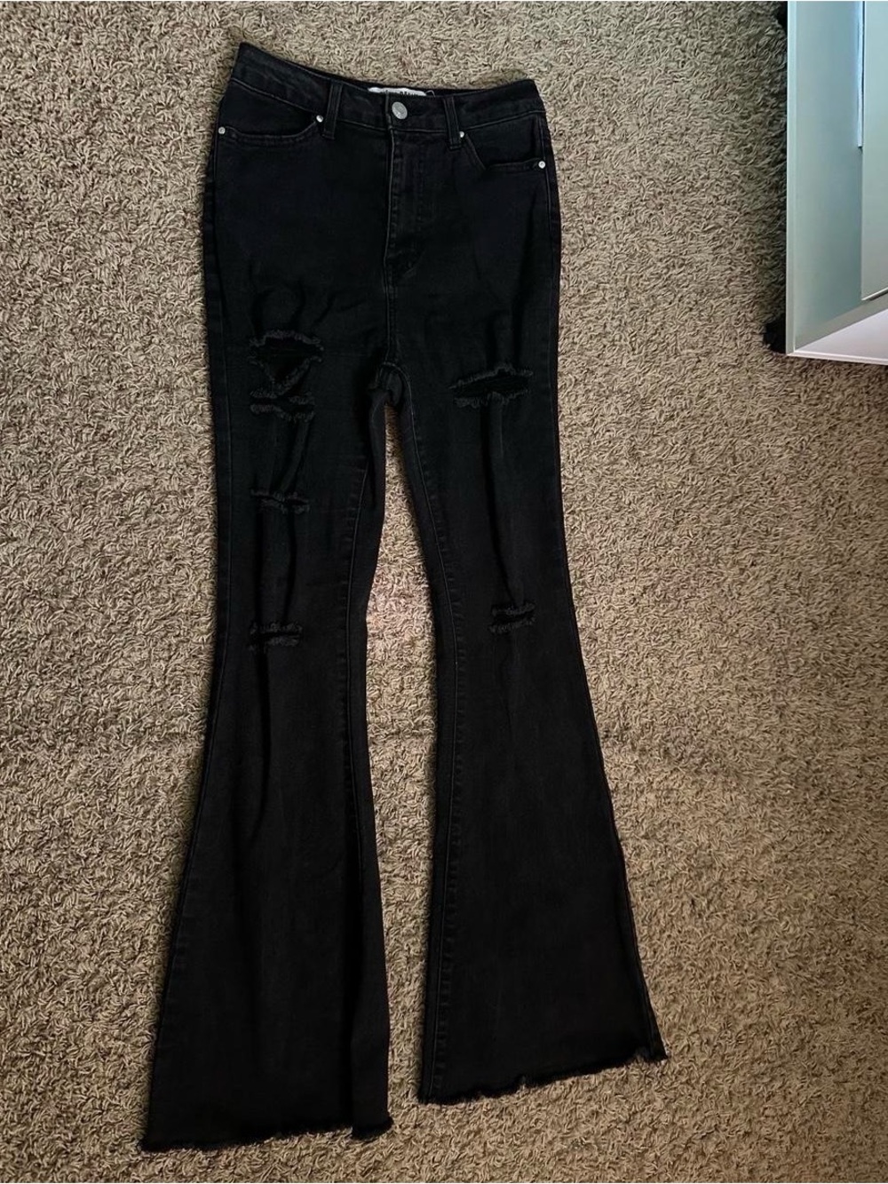 refuge Black Distressed Flare Jeans